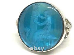 HSN Tagliamonte Aqua-Color Glass Dionysus Sterling Venetian Intaglio Ring 8 $379