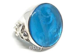 HSN Tagliamonte Aqua-Color Glass Dionysus Sterling Venetian Intaglio Ring 8 $379