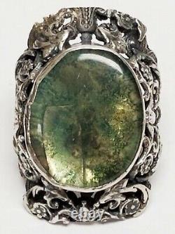 HUGE Antique Art Nouveau Ancient Roman Glass Sterling Silver Custom Ring 6 3/4