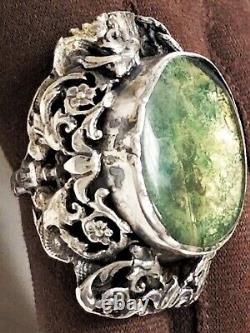 HUGE Antique Art Nouveau Ancient Roman Glass Sterling Silver Custom Ring 6 3/4