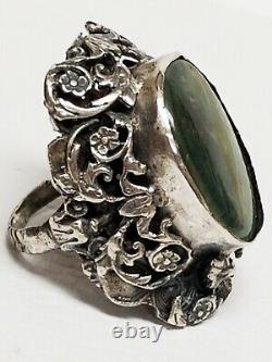 HUGE Antique Art Nouveau Ancient Roman Glass Sterling Silver Custom Ring 6 3/4