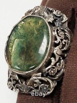 HUGE Antique Art Nouveau Ancient Roman Glass Sterling Silver Custom Ring 6 3/4