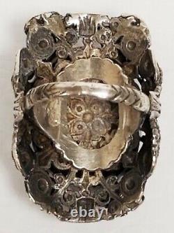 HUGE Antique Art Nouveau Ancient Roman Glass Sterling Silver Custom Ring 6 3/4