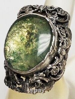 HUGE Antique Art Nouveau Ancient Roman Glass Sterling Silver Custom Ring 6 3/4