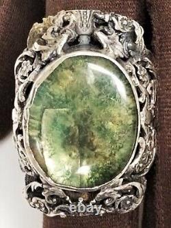 HUGE Antique Art Nouveau Ancient Roman Glass Sterling Silver Custom Ring 6 3/4