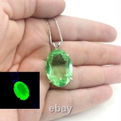 HUGE Sterling Uranium Glass Faceted Gem Pendant Necklace 925 Silver Vaseline