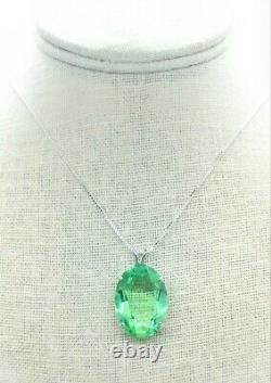 HUGE Sterling Uranium Glass Faceted Gem Pendant Necklace 925 Silver Vaseline