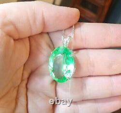 HUGE Sterling Uranium Glass Faceted Gem Pendant Necklace 925 Silver Vaseline