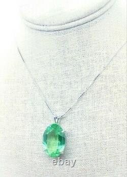 HUGE Sterling Uranium Glass Faceted Gem Pendant Necklace 925 Silver Vaseline