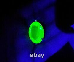 HUGE Sterling Uranium Glass Faceted Gem Pendant Necklace 925 Silver Vaseline