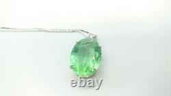 HUGE Sterling Uranium Glass Faceted Gem Pendant Necklace 925 Silver Vaseline