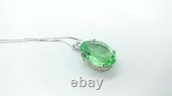 HUGE Sterling Uranium Glass Faceted Gem Pendant Necklace 925 Silver Vaseline