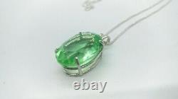 HUGE Sterling Uranium Glass Faceted Gem Pendant Necklace 925 Silver Vaseline