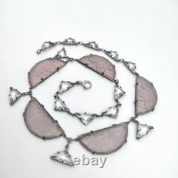 H&H Sterling Silver 925 Czech Frosted Lavender & Clear Glass Necklace Art Deco