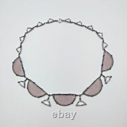 H&H Sterling Silver 925 Czech Frosted Lavender & Clear Glass Necklace Art Deco