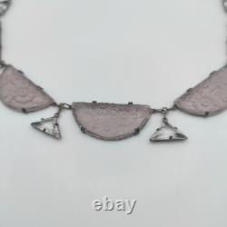H&H Sterling Silver 925 Czech Frosted Lavender & Clear Glass Necklace Art Deco