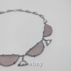 H&H Sterling Silver 925 Czech Frosted Lavender & Clear Glass Necklace Art Deco