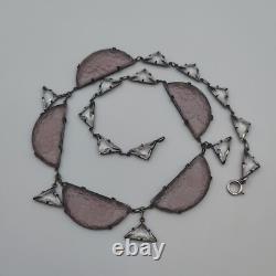 H&H Sterling Silver 925 Czech Frosted Lavender & Clear Glass Necklace Art Deco