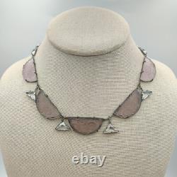 H&H Sterling Silver 925 Czech Frosted Lavender & Clear Glass Necklace Art Deco
