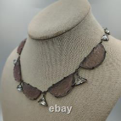 H&H Sterling Silver 925 Czech Frosted Lavender & Clear Glass Necklace Art Deco