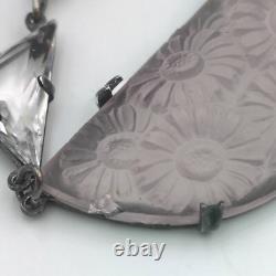 H&H Sterling Silver 925 Czech Frosted Lavender & Clear Glass Necklace Art Deco
