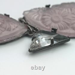 H&H Sterling Silver 925 Czech Frosted Lavender & Clear Glass Necklace Art Deco