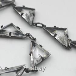 H&H Sterling Silver 925 Czech Frosted Lavender & Clear Glass Necklace Art Deco