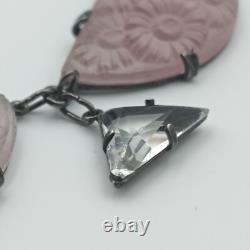 H&H Sterling Silver 925 Czech Frosted Lavender & Clear Glass Necklace Art Deco