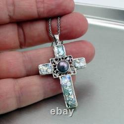 Hadar Designer pearl Roman glass cross pendant 925 sterling silver artas 504210