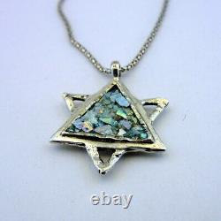 Hadar Designers Roman Glass Star of David Pendant 925 Sterling Silver Art (as)