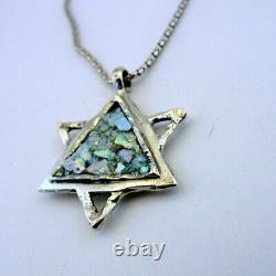 Hadar Designers Roman Glass Star of David Pendant 925 Sterling Silver Art (as)