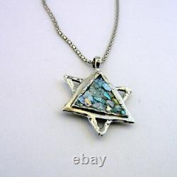 Hadar Designers Roman Glass Star of David Pendant 925 Sterling Silver Art (as)