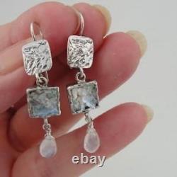 Hadar Designers Roman Glass Sterling Silver Opalit Earrings Handmade Art as 376
