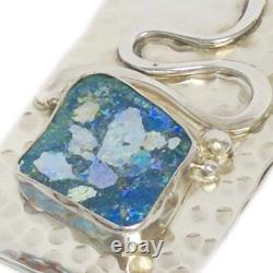 Hammered Sterling Silver Money Clip with Blue Roman Glass Surface Hanukkah Gift