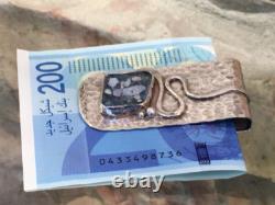 Hammered Sterling Silver Money Clip with Blue Roman Glass Surface Hanukkah Gift