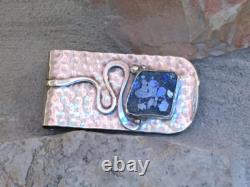 Hammered Sterling Silver Money Clip with Blue Roman Glass Surface Hanukkah Gift
