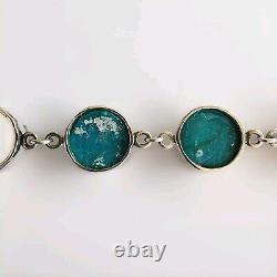 Hammered Sterling Silver Round Link Chain Roman Glass Compressed Toggle Bracelet