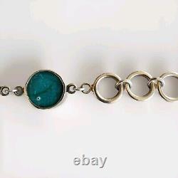 Hammered Sterling Silver Round Link Chain Roman Glass Compressed Toggle Bracelet