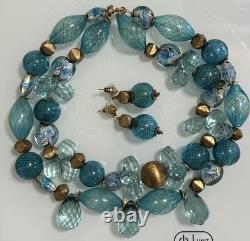 Hand Blown Art Glass Lamp Work Beaded Necklace With Sterling Silver