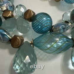 Hand Blown Art Glass Lamp Work Beaded Necklace With Sterling Silver