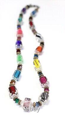 Handcraft Artisan Made Furnace Glass Beaded Necklace Sterling Silver