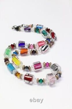 Handcraft Artisan Made Furnace Glass Beaded Necklace Sterling Silver