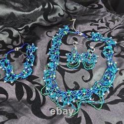 Handmade 925 Sterling Silver Blue/Green Victorian Necklace Earrings Bracelet