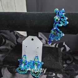 Handmade 925 Sterling Silver Blue/Green Victorian Necklace Earrings Bracelet