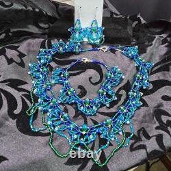 Handmade 925 Sterling Silver Blue/Green Victorian Necklace Earrings Bracelet