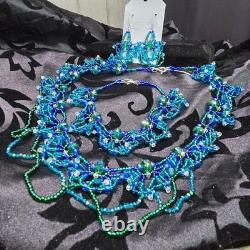 Handmade 925 Sterling Silver Blue/Green Victorian Necklace Earrings Bracelet