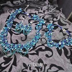 Handmade 925 Sterling Silver Blue/Green Victorian Necklace Earrings Bracelet