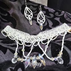 Handmade 925 Sterling Silver Crystal Inspired Glass Necklace Earring Set White