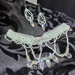 Handmade 925 Sterling Silver Crystal Inspired Glass Necklace Earring Set White