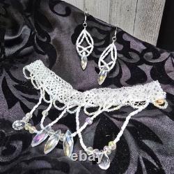 Handmade 925 Sterling Silver Crystal Inspired Glass Necklace Earring Set White